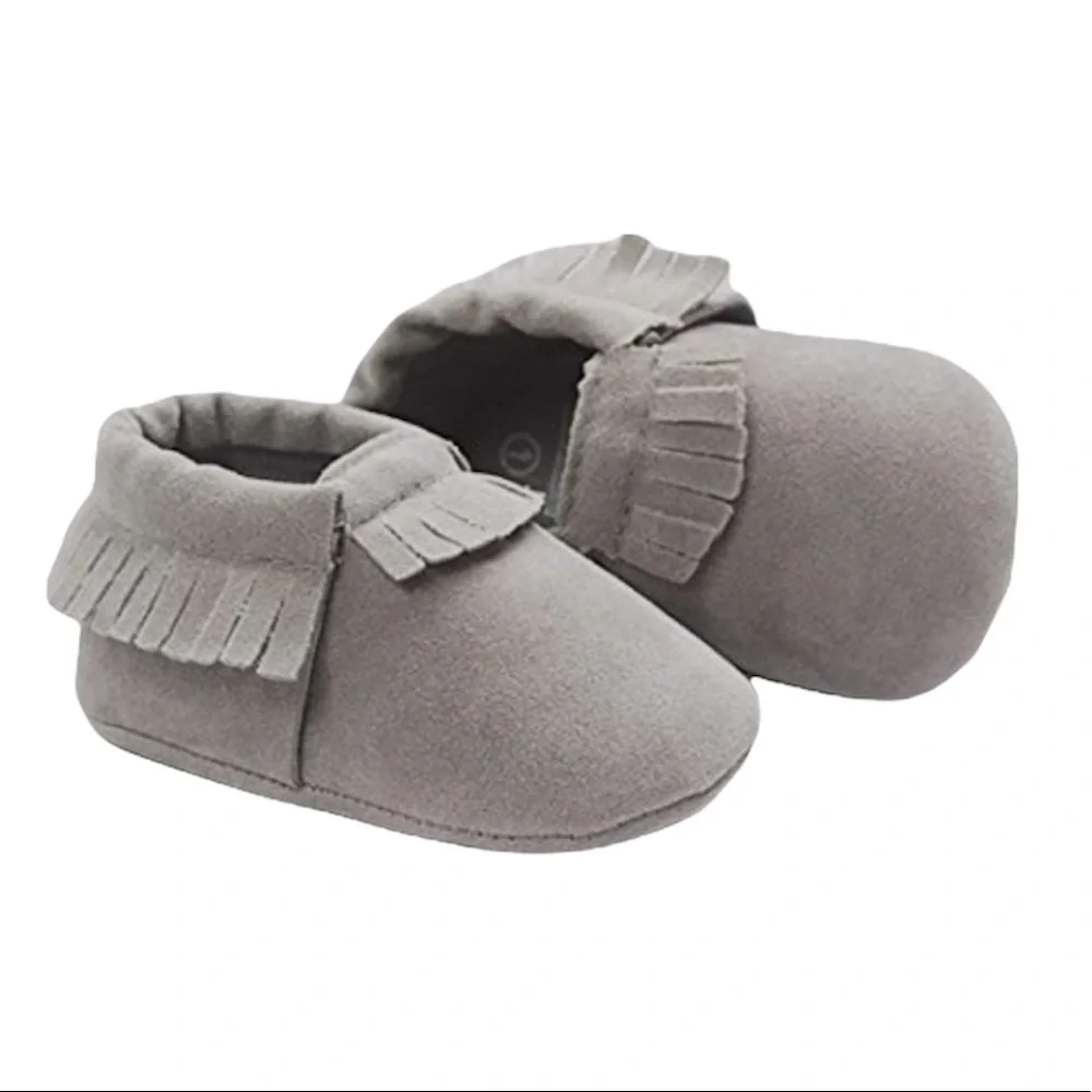 Hello Happy Baby Moccasins Shoes, Gray, 0-6 Months